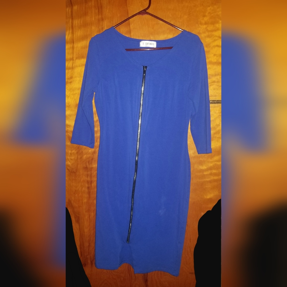 Women's TomsWare Blue Long-Sleeve Bodycon Full Front Zipper Cocktail Dress XL